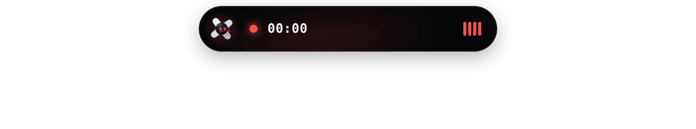 Recording: elapsed time on the left, controls on the right.