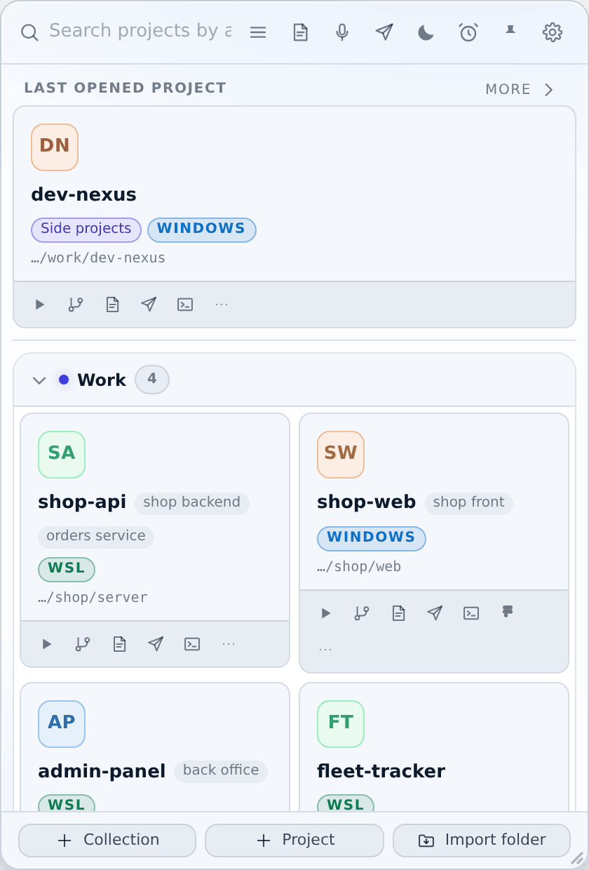 Card view — the same projects, more compact.